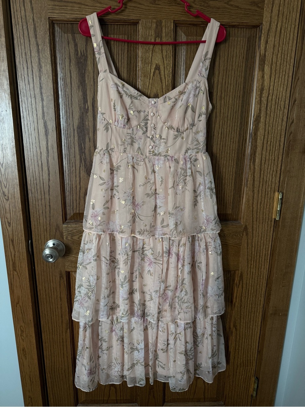 Lulu's Blush Floral Tiered Midi Dress